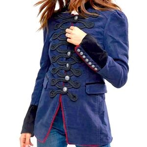 Free People - Navy Velvet Band/Military Jacket - Seamed & Structured - Women's S